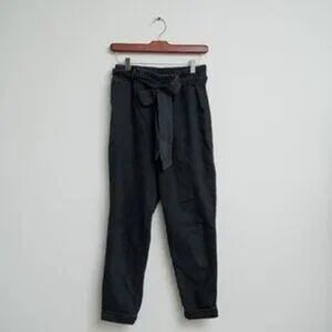 Free People Linen Tie Waist Pants High Rise Ankle Size 4 Black